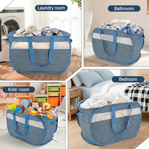 100L Collapsible Laundry Baskets, Foldable Dual Handles Laundry Hamper Blue - color: 100L Blue