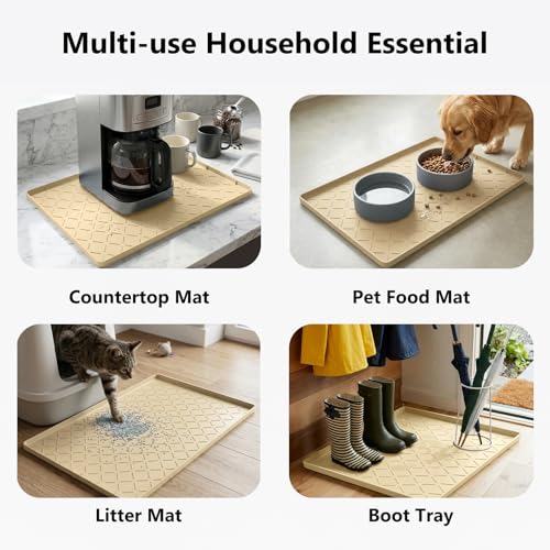 Mateeylife Under Sink Mat Kitchen Waterproof, Silicone Sink Tray 22"X19" - color: Khaki, size: 19"W x 22"L