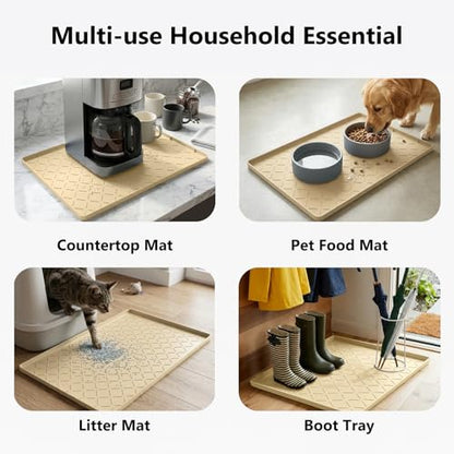 Mateeylife Under Sink Mat Kitchen Waterproof, Silicone Sink Tray 22"X19" - color: Khaki, size: 19"W x 22"L