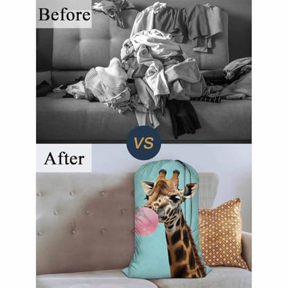 Swono Giraffe With Bubble Gum Sturdy Laundry Basket Hamper, Animals Pink Cute Wildlife Foldable Laundry bag Clothing Organization for Bathroom Bedroom Home Dorm Travel, Blue - color: Giraffe With Bubble Gum