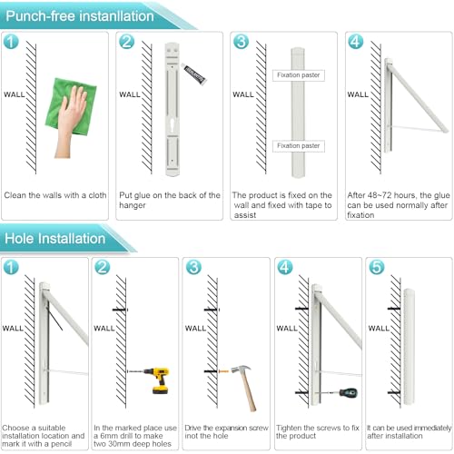 Wall Mounted Clothes Drying Rack, 65LB Folding Laundry Rack,White - color: White-usa