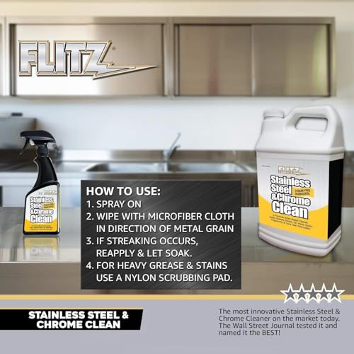Flitz Stainless Steel & Chrome Clean - 16oz Bottle, USA-Made Stainless Steel Cleaner Spray for Appliances - Grill, Fridge, Sink Stain Remover - Also Works on Aluminum Surfaces (1 Pack) - size: 16 Fl Oz (Pack of 1)