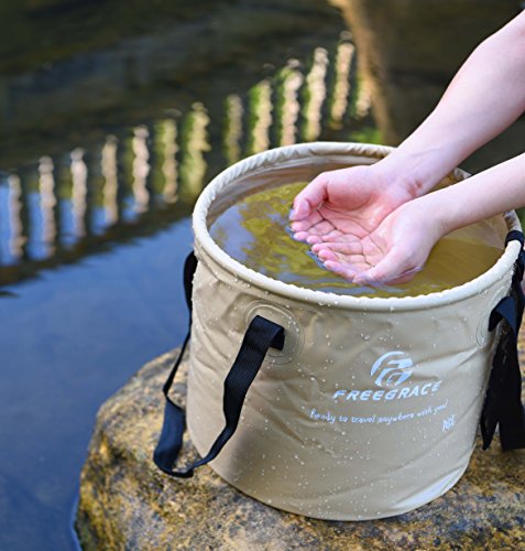 Freegrace Collapsible Water Bucket 16L Portable Camping Sink and Wash Basin - color: Khaki, size: 16L