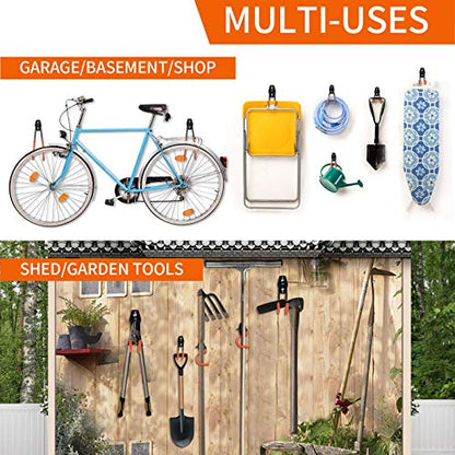 Steel Garage Storage Hooks, 16 Pack Anti-Slip Coating, Heavy Duty Wall Mount Hooks for Hanging Bike, Ladder, Garden Tools