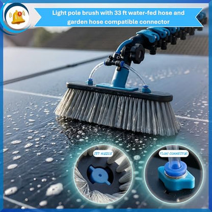 IGAD Solar Panel and Window Cleaning Kit with 24ft Extendable Pole, 2 Water Fed Brushes, 33ft Hose, Blue, 16 Inches, Nylon, Aluminum - size: 24ft Pole Kit