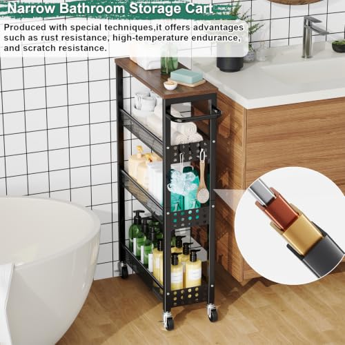 Laundry Room Slim Rolling Cart with Wheels for Between Washer and Dryer Gap - color: Classic Black, size: 7.1″ Wide