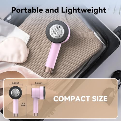 Rechargeable Fabric Shaver, 6-Leaf Blades, LED Display, 3 Speeds - color: Pink