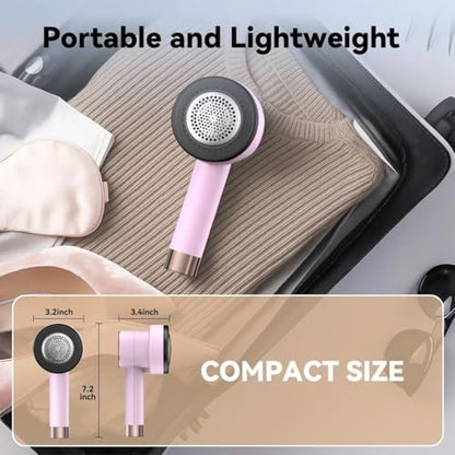 Rechargeable Fabric Shaver, 6-Leaf Blades, LED Display, 3 Speeds - color: Pink