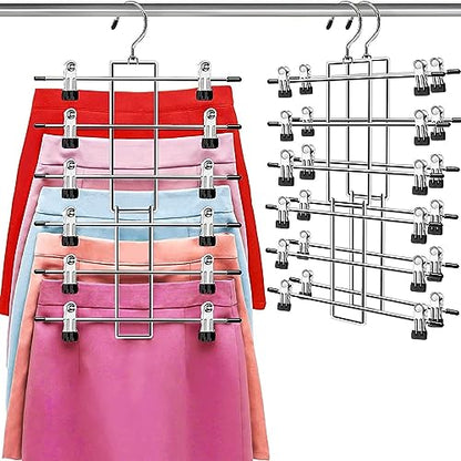Pants Hangers with Clips,Space Saving Hanging Closet Organizer-6 Tiers Skirt Hangers with 360° Swivel Hook,Closet Organizer-Clothes Hangers- College Dorm Essentials Apartment Essentials-2 Pack - size: 2 pack