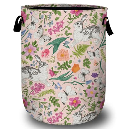 Bunny Rabbit Laundry Basket, Foldable Rabbit Flower Laundry Hamper Tote Bag Dirty Clothes Storage Bucket Organizer for Bathroom/Laundry/Bedroom 15.7"x19.6" - color: Cute Rabbit