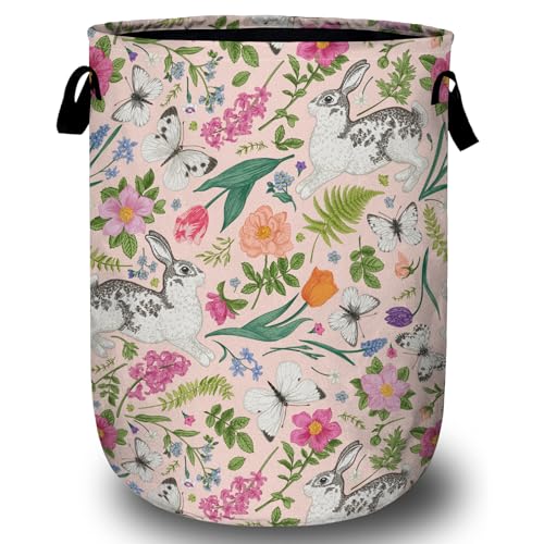 Bunny Rabbit Laundry Basket, Foldable Rabbit Flower Laundry Hamper Tote Bag Dirty Clothes Storage Bucket Organizer for Bathroom/Laundry/Bedroom 15.7"x19.6" - color: Cute Rabbit
