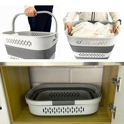 SAMMART 40L (10.5 Gallon) Collapsible Plastic Laundry Basket with Handles - Foldable Pop Up Storage Container/Organizer - Portable Laundry Hamper - Space Saving (1, Grey) - color: Grey