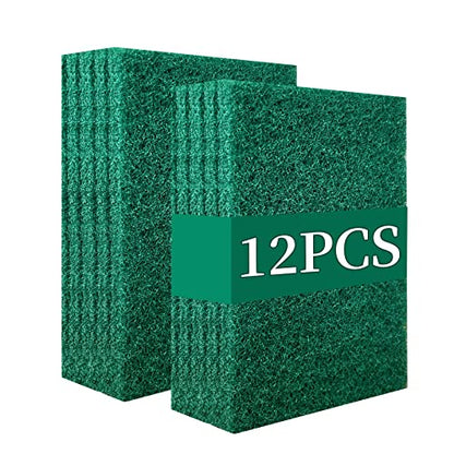 Heavy Duty Scour Pads Sponge Dish Scrubber Non-Scratch Green Reusable Household Scrub Pads for Kitchen and Dish Cleaning Tool (12Pcs) - style: 12Pcs