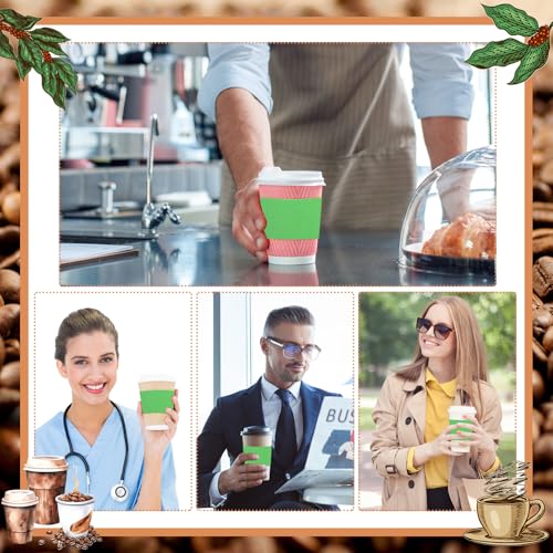 Disposable Coffee Cup Sleeves Corrugated Kraft Paper Coffee Cup Sleeves Holder Protective Insulated Heat Espresso ForHot Drinks 8-24oz (Green, 200 Pcs) - color: Green, size: 200 Pcs
