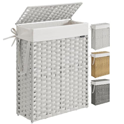 SONGMICS Laundry Hamper with Lid, 14.5 Gal (55 L) Synthetic Rattan,Foldable - color: Cloud White, size: 55 L