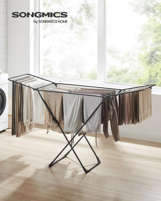 SONGMICS Clothes Drying Rack, Foldable, Heavy Duty, 2 Gullwings - color: Black, style: 2 Gullwings（19.7"D)