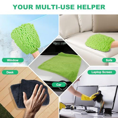 BRUSH FAMILY 3 Pack Car Microfiber Towels with Car Wash Mitt