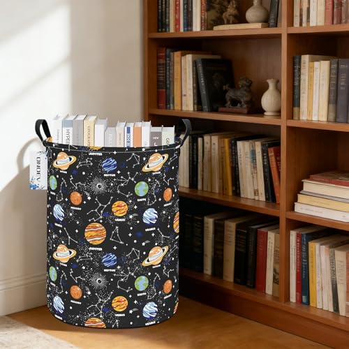 Round collapsible Solar System planet Laundry Hamper for Adults Kids - color: Black Planet
