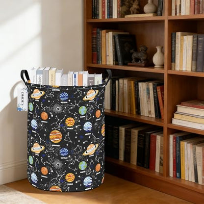 Round collapsible Solar System planet Laundry Hamper for Adults Kids - color: Black Planet