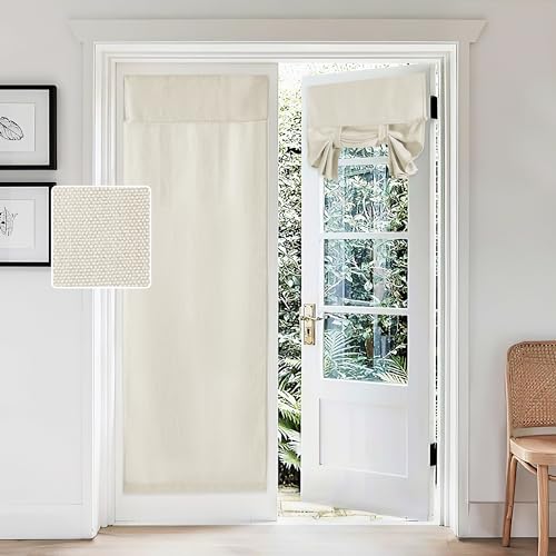 RYB HOME Thick Faux Linen Weave Textured Curtains for French Door Tie up Window Covers Sidelight Door Curtains Blinds for Patio, 1 Piece, 26W x 69L Inches, Linen - color: Linen, size: 26"W x 69"L (Pack of 1)