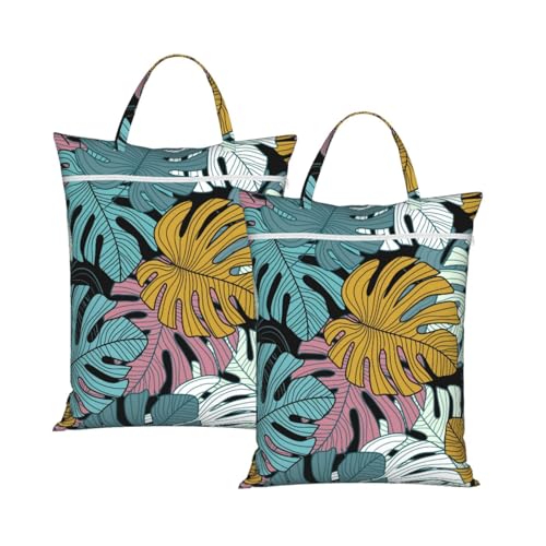 "tropical leaves colorful leaf 2-Pack Travel Laundry Bags for Dirty Clothes- Large Waterproof Laundry Tote, Wet & Dry Use, Reusable Foldable Carry Handles for Vacation, Gym & Dorm" - color: Tropical Leaves Colorful Leaf