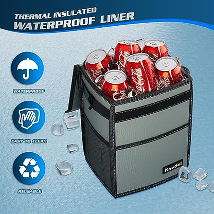 K KNODEL Car Trash Can with Lid, Car Garbage, Bin and Bag (Medium, Gray) - color: Gray, size: Medium