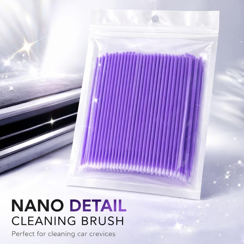 100PCS Mini Detail Brushes Purple Micro Applicators Fine Tip Cleaning Swabs with Clear Pouch for Adult Car Air Vent Detailing Model Craft Paint Repair
