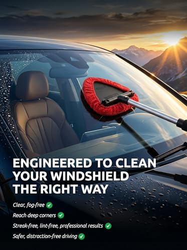 TAKAVU Window & Windshield Cleaner, Extendable, 3 Microfiber Pads (Red) - color: Red