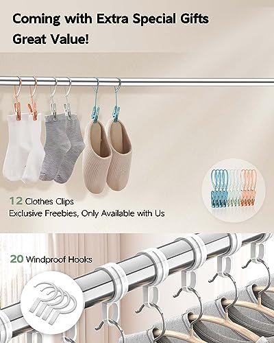 Vikaqi Clothes Drying Rack 95 Inches Folding Outdoor Indoor, Drying Rack Clothing Collapsible, Foldable Laundry Drying Rack, Heavy Duty Stainless Steel Clothesline, 20 Hooks 12 Clips - size: 95"