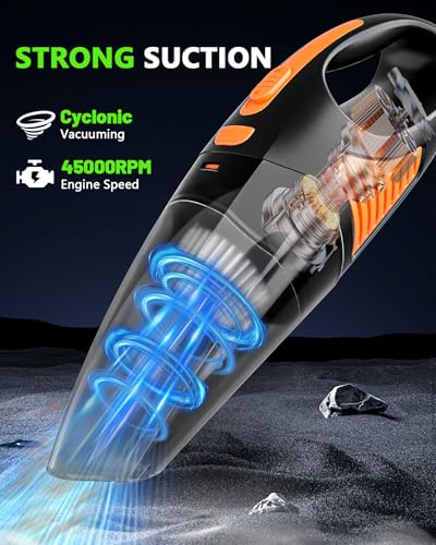 Handheld Vacuum Cordless, Rechargeable Car Vacuum Cleaner with Multiple Attachments, Portable Hand Held Vacuum Suction Power, Mini Vacuum for Car, Home, Pet Hair, Office, Desk, Keyboards Black Orange - color: Black Orange