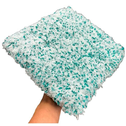 -The Wash Boss Premium Microfiber Car Wash Pad - Plush Korean Fabric,10x10 inches, 1000 GSM, Ultra-Absorbent, Scratch-Free, Safe for Paint – Teal & White (1-Pack)