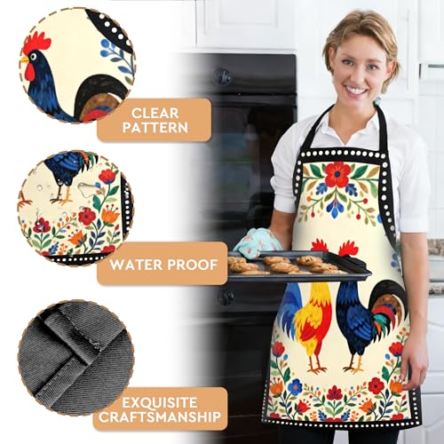Adjustable Baking Aprons for Women - Cooking Aprons for Women with Pockets, Perfect for Baking Cooking Gradening - color: Chicken-2