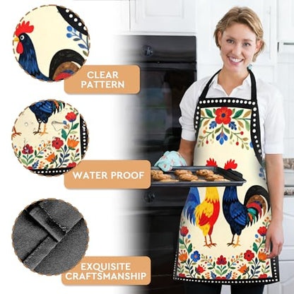 Adjustable Baking Aprons for Women - Cooking Aprons for Women with Pockets, Perfect for Baking Cooking Gradening - color: Chicken-2