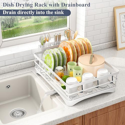 SAYZH Dish Drying Rack for Kitchen Counter with Utensil Holder, White - color: White