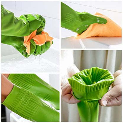 Dishwashing gloves 2 Pairs for kitchen,Rubber cleaning gloves,Long dish gloves reuseable. - color: Green, size: Medium (Pack of 2)