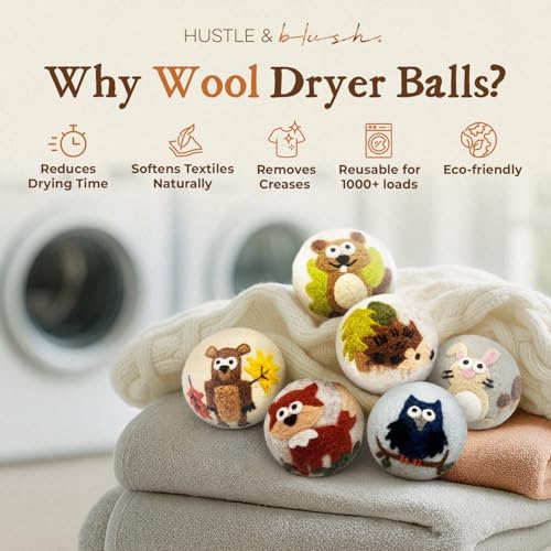 Fluff Ewes Wool Dryer Balls 6 Pack, Hedgehog & Homies, XL - color: Hedgehog & Homies, size: 6 Count (Pack of 1)