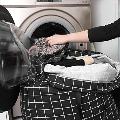 SWISSELITE Heavy Duty Laundry Drawstring Bag with Strap, 28 x 40 Inches Travel Dirty Clothes Bag for Laundromat and Household, 6 Color - color: Check Black
