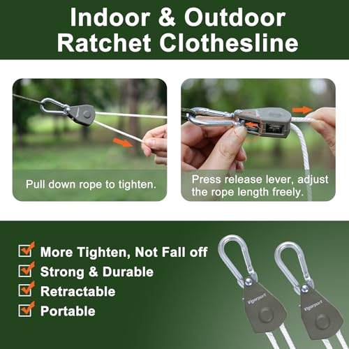 Vigorport Retractable Travel Clothesline, Portable Clothes Laundry Line - size: 38Ft Rope-1/4'' Pulley