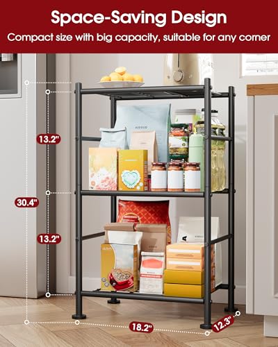 Sakugi 2-Pack Storage Shelves - 3-Tier Metal Wire Shelf Organizer, Slim Shelf Rack with Adjustable Feet for Laundry Room, Kitchen, Garage Organization, 18.2" x 12.3" x 30.4", Black - size: 18.2" x 12.3" x 30.4"