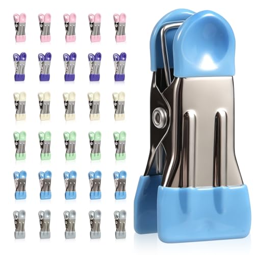 Heavy Duty Clothes Pins, 30 Pack 2.17 Inch Stainless Steel Chip Clips with Rubber, 6 Colors Metal Clothespins, Multipurpose Bag Clips for Food Storage, Laundry Clothesline, Socks (Multicolor) - color: Multicolor