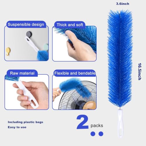 Fan Cleaner Brush, Fan Brush Cobweb Duster Microfiber Duster Ideal for Ceiling Duster, Household Duster for Curtains, Fan Cleaner for Box Fan (2 Pack) (Blue) - color: Blue