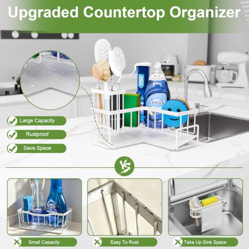 Fikoksol Large Sponge Holder for Kitchen Sink, 90-Degree Sink Caddy Storage - color: White
