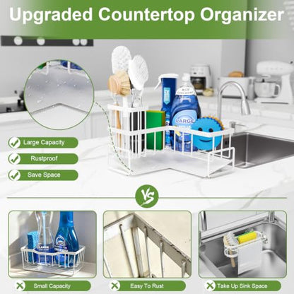 Fikoksol Large Sponge Holder for Kitchen Sink, 90-Degree Sink Caddy Storage - color: White