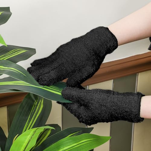 Patelai 3 Pairs Microfiber Dusting Gloves for Plants Leaf, Medium - color: Black, size: Medium
