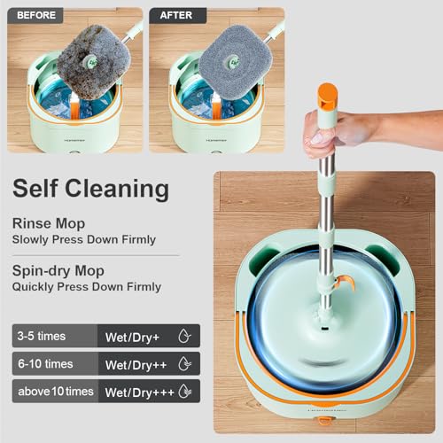 HoMettler Mop and Bucket Set | Spin Mop with Dual-Tank Clean/Dirty Water Separation | 4 Microfiber Pads for Deep-Cleaning Floors | Versatile Mops Triangular Head for Walls - size: Spin Mop with 4 Pads
