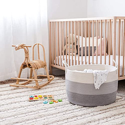 OrganiHaus Round Toy Basket & Blanket Basket, Cotton Rope 20x13" - color: 3-toned Gray, size: Wide