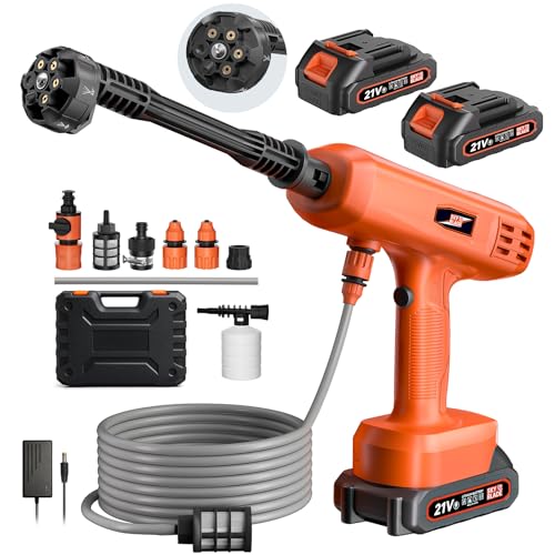Cordless Pressure Washer, Portable Battery Power Washer Electric Car Pressure Washer Handheld with 6-in-1 Nozzle 3000mah Battery, Small Power Car Cleaner for Floor Garden Fence Depot