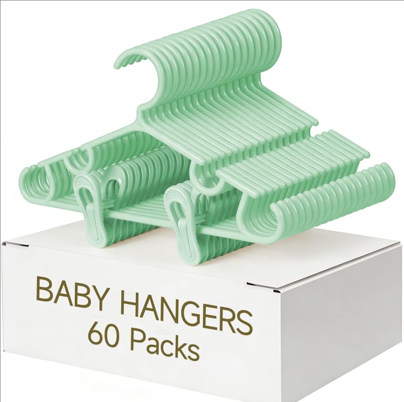 Baby Hangers w/Clips (20 Hangers & 40 Clips) Kids Clothes Hangers - color: Green