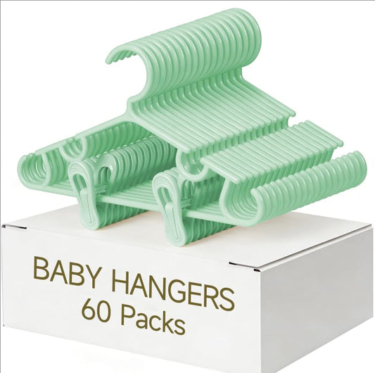 Baby Hangers w/Clips (20 Hangers & 40 Clips) Kids Clothes Hangers - color: Green