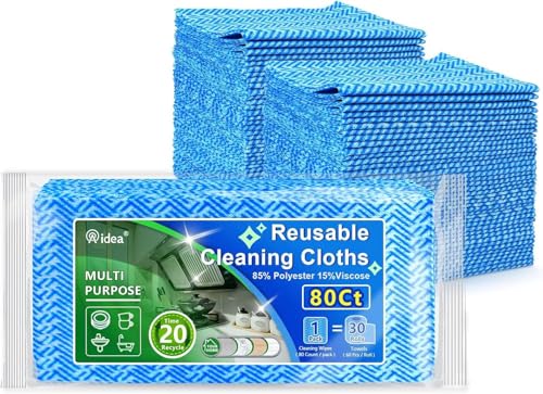 AIDEA Cleaning Wipes, Multi-Purpose Towel Reusable Cleaning Cloths-80Ct(1 Pack), Domestic Wipes, Dish Cloths-(12''x24'') - color: Blue, size: 80 Count (Pack of 1)